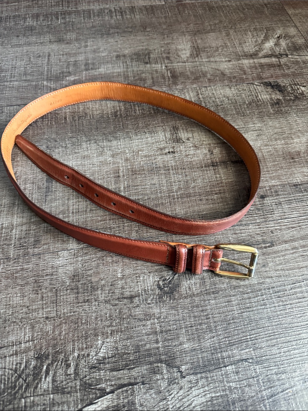 Martin Dingman Brown Leather Belt with Gold Buckle